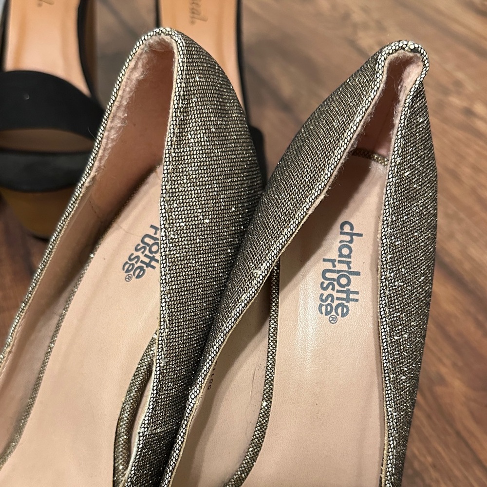 Charlotte Russe Gold Glitter Peep Toe Stiletto Heels - Picture 6 of 7